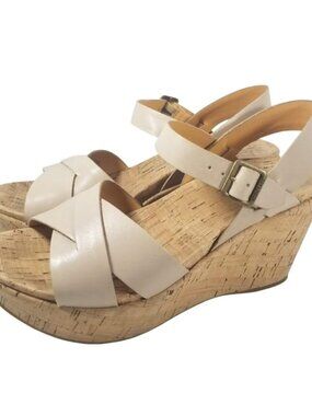 Kork-Ease NEW Ava 2.0 Leather Cork Wedge Platform Sandals Womens 10M Beige NEW